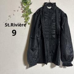 2676美品フリルブラウス 黒 9号 レトSt.Rivière サン・リビエール