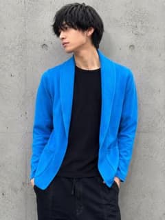 【Mサイズ】ショールカラー カーディガン ブルー 羽織り おしゃれ 春夏のサムネイル