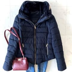 美品 ZARA ザラ ショートダウン ボア付き ネイビー S スタンドカラー 