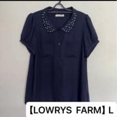 【LOWRYS FARM】《美品》襟パールビーズシフォントップスネイビー Lのサムネイル