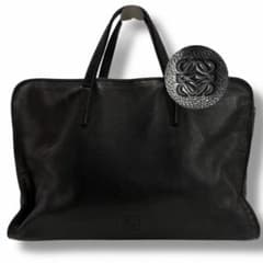 良品 LOEWE ロエベ アナグラム レザー バッグ A4 ビジネス トート 黒