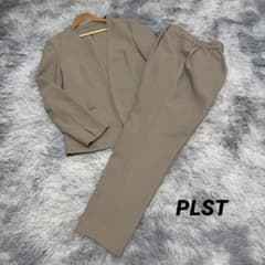 美品】PLST プラステ ノーカラー セットアップ スーツ ベージュ サイズ