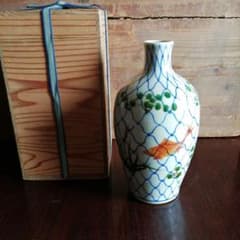 中国 五良大甫呉祥瑞造 染付金魚網手文花瓶 20cm 幕末～昭和初期