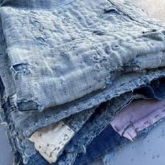 古布藍染木綿　襤褸　布団側 アンティーク・襤褸《boro》藍染木綿 らんる ぼろ 古布 | 粋屋−ikiya