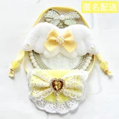 モンぬい ぬい用 羽 付き レース リボン スタイ よだれかけ 薄黄色