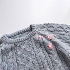 美品✨ヴィンテージニット フィッシャーマンニット アラン編み ウール 厚手 ヴィンテージ 花刺繍 アランニット フィッシャーマンニット