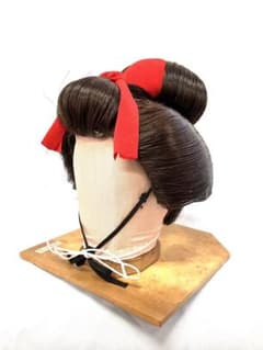 桃割れ、半かつら(生え際網無しタイプ)中サイズ、中古舞踊かつら、大衆演劇かつら 桃割れかつら、中古かつら、舞踊かつら、サイズ豊富（小~大まで