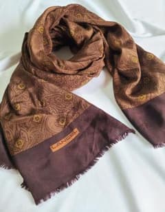 LANCEL Large Silk Stole/Shawl with Paisley Pattern, Brown