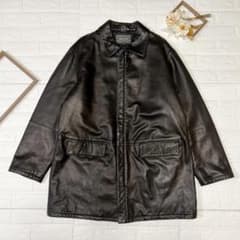 BELFE ラムレザーコート 46サイズ ブラック ジップアップ ロング丈 