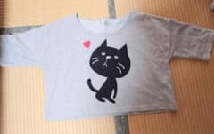 黒猫プリント 半袖カットソー グレー【洗濯&アイロンして発送】のサムネイル