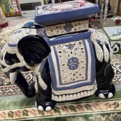 ガーデニング花台 陶器製 象の置物 スツール 飾り台 アジアンテイスト