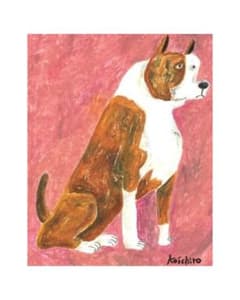オイルパステル画　原画　A4サイズ　犬の絵　ドローイング　オリジナルイラストのサムネイル