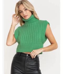 ZARA グリーン ノースリーブ タートルネック ニットのサムネイル