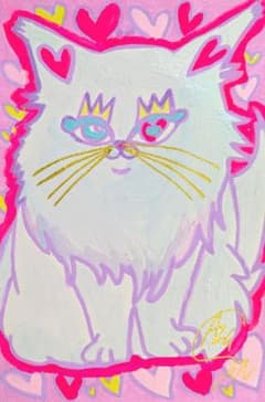 メインクーンさん ハガキサイズ 額なし 絵画 イラスト 猫の絵 猫