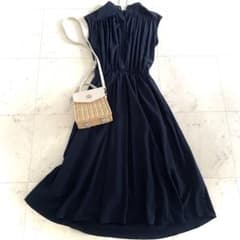 美品 アルアバイル ギャザーワンピース ロング ネイビー ウエストゴム 日本製 美品 アルアバイル ギャザーワンピース ロング ネイビー ウエストゴム