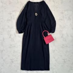 美品 ヴェルメイユパーイエナ ウール圧縮スムースウエストシェイプ ワンピース 紺 美品 ヴェルメイユパーイエナ ウール圧縮スムースウエストシェイプ