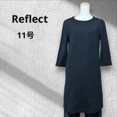 リフレクト　ウール混　ストレッチワンピース　七分袖　シンプル　黒　ひざ丈　日本製