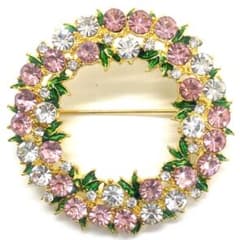 花 フラワー ラインストーン ブローチ ピンク アンティーク調