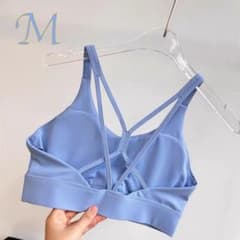 스포츠 브라 요가 브라 스카이블루 M 패드 포함 크로스백 피트니스
