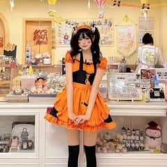 キュートなパンプキン柄メイド服 ハロウィン衣装（サイズM）のサムネイル
