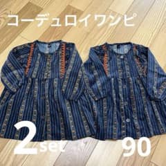 コーデュロイワンピース 90サイズ 2枚セット ネイビー花柄のサムネイル