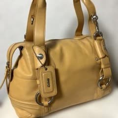 未使用 DKNY ハンドバッグ ミニボストンバッグ キャメルイエロー 牛革 