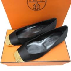 HERMES エルメス パンプス サテン レザー メタル・トゥ 黒 36 HERMES エルメス パンプス サテン レザー メタル・トゥ 黒 36 - メルカリ