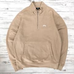STUSSY ハーフジップスウェット 刺繍ロゴ ベージュ XL 0822 - メルカリ