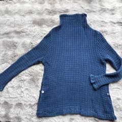 婦人服ハイネック ニット セーター ブルー 長袖