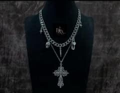 スカルskull十字架 ハンドメイド3連チェーンネックレスナードコア 