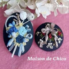 Xmas＆迎春sale ハンドメイド リボン刺繍ブローチ くるみボタン - メルカリ