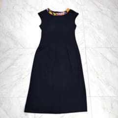 美品 レオナール カンカン ライン トリム ロングワンピース L 黒 