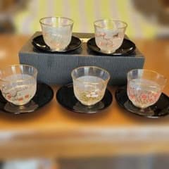 冷茶グラス 5客セット 茶托付き 花柄のサムネイル