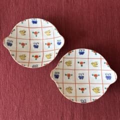 新品・未使用】中町いずみ 鳥花蝶 耳付き小皿 2枚セット 九谷焼き 希少