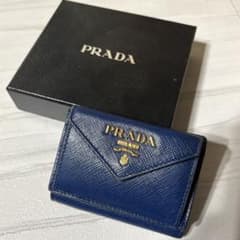 PRADA 三つ折り財布 レザー サフィアーノ ネイビー - メルカリ