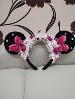 ♡廃盤 ディズニー ミニー カチューシャ 薔薇 ローズ レース リボン 花