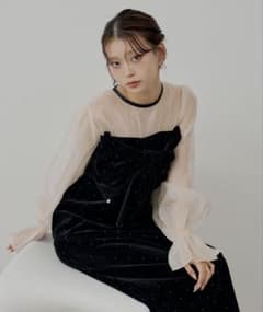 SALON by Chico】配色シアーリボンベロアワンピース/オケージョン