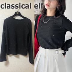 ドットビジュー　カットソーブラウス　シャーリング風　classicalelf 黒のサムネイル