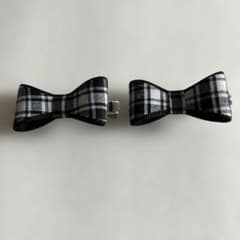 チェック柄 リボン ヘアクリップ (2個)