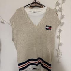 トミー　tommy ベスト　白　ライン　ニット　ウール　ベージュ　プレッピーのサムネイル