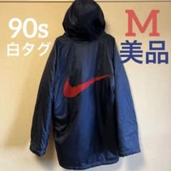 美品】✨Nike✨90sビックロゴネイビー フード付ジャケットM白タグ 
