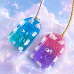うさぎ お守り レジン キッズキーホルダー 虹 雲 目印チャーム見守り ゆめかわのサムネイル