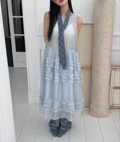 blue frill one-piece
