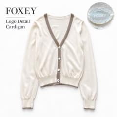 上品✨FOXEYフォクシーウール100%配色トリムVネックカーディガンロゴ
