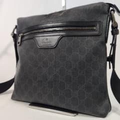 現行 グッチ GUCCI ショルダーバッグ GGスプリーム PVC レザー 黒