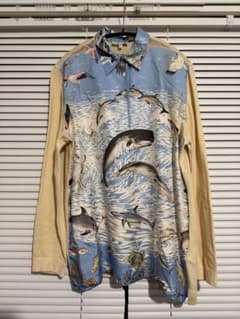 HERMES ヴィンテージ シルク カシミヤ混 ニット シャツ 海洋生物 