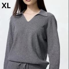 UNIQLO ウォッシャブルニットリブポロセーター　XL ダークグレーのサムネイル