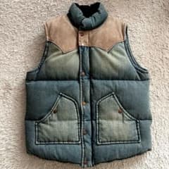 ★希少 Lサイズ★ HOUSTON ダウンベスト デニム 本革 ダブルジップ 青 ☆希少 Lサイズ☆ HOUSTON ダウンベスト デニム 本革 ダブルジップ 青