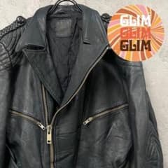 レア90s EU古着◆ヴィンテージダブルレザージャケット ブラック メンズ L