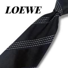 LOEWE ロエベ シルクネクタイ ストライプ アナグラム ブラック スペイン製